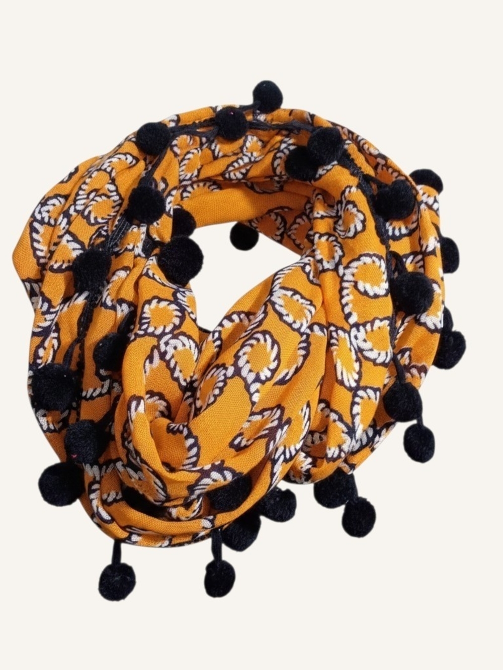 crown & ivy Infinity Scarf With Black Pom Poms